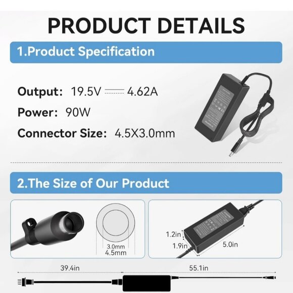 90W AC Adapter for Dell Optiplex Micro Models In Description - Picture 4 of 8